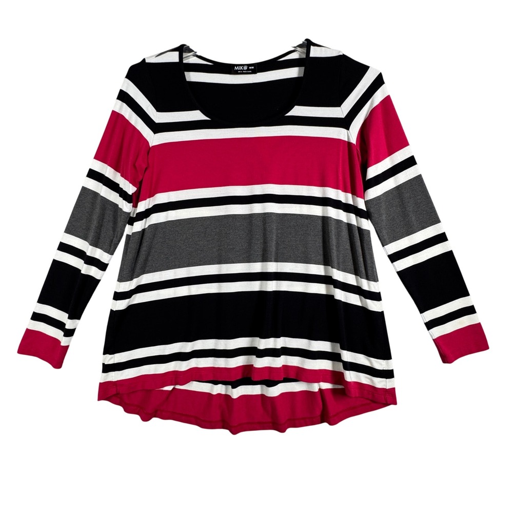 MIIK Tunic Top Long Sleeve Scoop Neck Casual Comfy Striped‎ Black Gray Medium